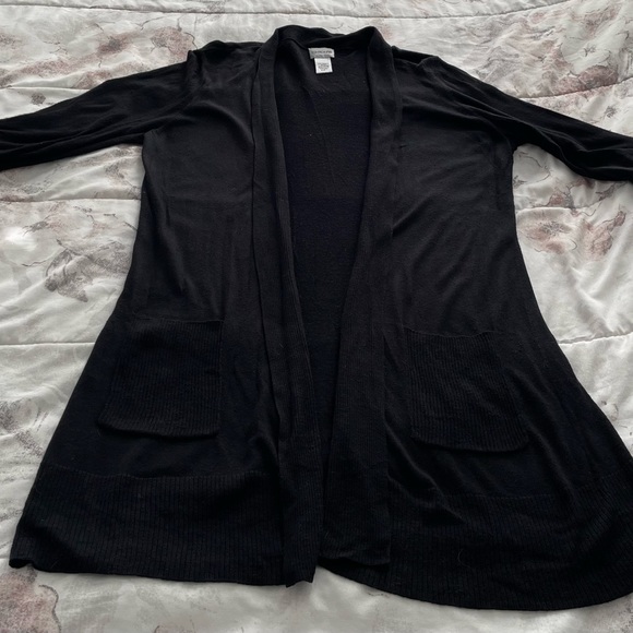 Chico’s black bamboo rayon open front cardigan with pockets, size 1 or M preppy - Picture 10 of 14
